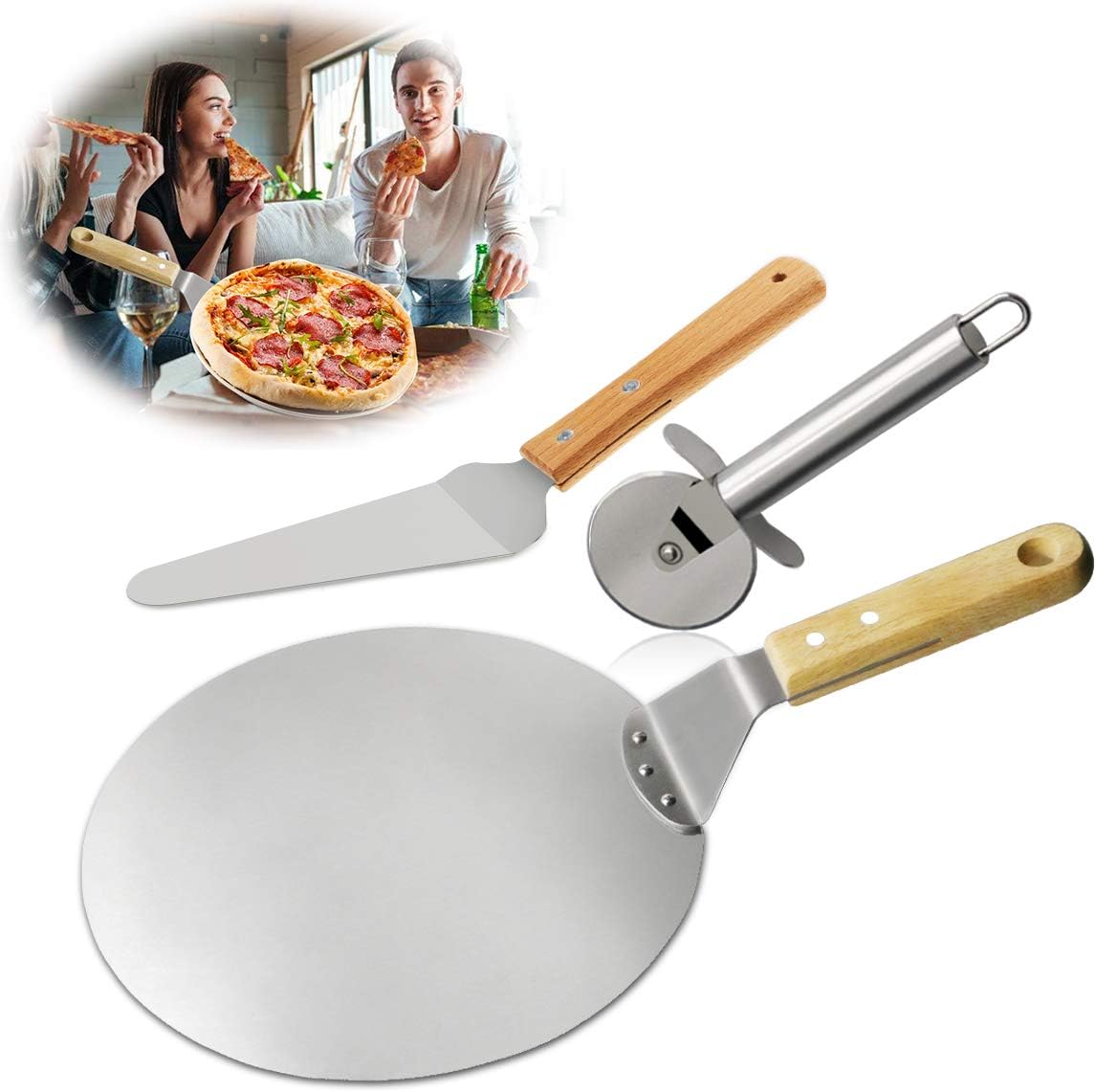 Pizza Cutter + Pizza Peel + Pizza Shovel Pizza Server, TedGem 3 in 1