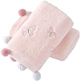 sense gnosis Pink Hand Towel Set of 2 Super Soft 100% Cotton Elegant Butterfly Embroidered Highly Absorbent Pom Poms Design Hand Towels for Bathroom Valentines Day Decorations 13x 29 Inch