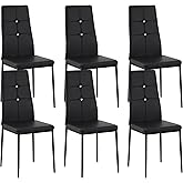 HOMCOM Modern Dining Chairs Set of 6, Upholstered Faux Leather Kitchen Chairs with Crystal Tufting and Metal Legs for Living