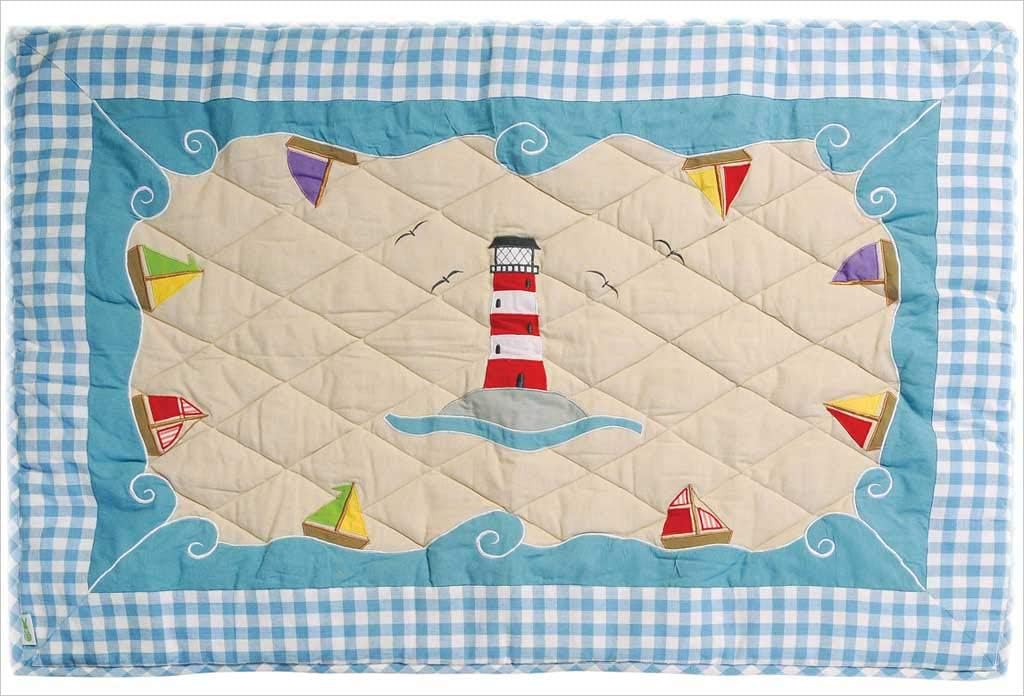 Win Green Beach House Floor Quilt, Natural/Sky Blue
