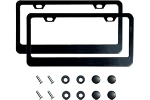 2PCS Matte Black License Plate Frames, 2 Holes Solid Rust-Proof Stainless Steel License Plate Holder, Lengnoyp Universal Car License Plate Cover for Women and Man with Screws Accessories