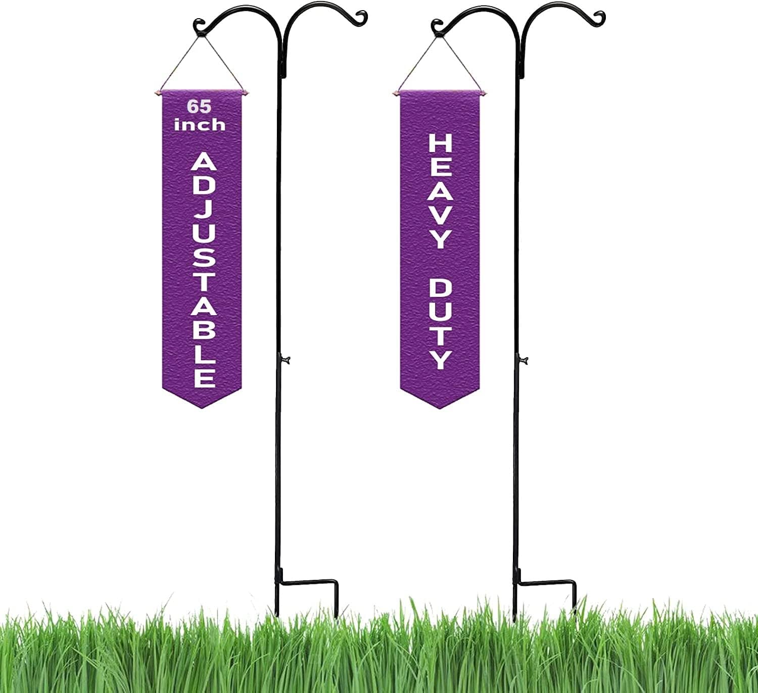 Outdoor Shepherd's Hooks - Ashman Black Shepherd Hook 65 Inch (2 Pack), 12MM Thick, Super Strong, Rust Resistant Steel Hook Ideal to use for at Hanging Wind Chimes, Hanging Plant Basket, Solar Light, Bird Feeder and More.