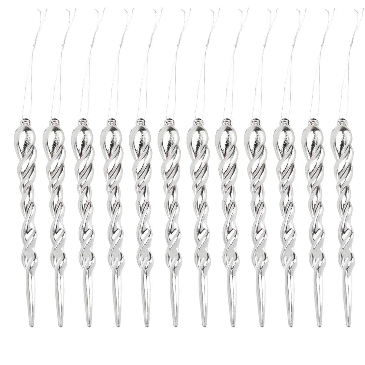 PRETYZOOM 12Pcs Christmas Tree Icicle Twist Icicle Ornament 13cm Xmas Tree Hanging Ornament for Wedding Holiday Home Garden Decoration Silver
