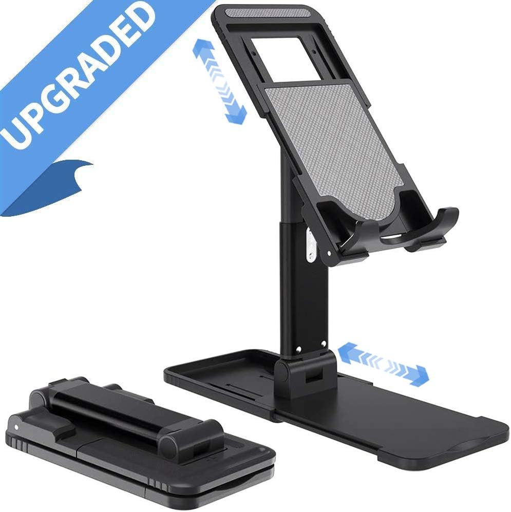 Universal Adjustable Cell Phone Stand (Upgraded), CASEOWL Fully Foldable Tablet Stands Portable Phone Holder Mount Compatible with iPhone/Samsung/LG/All Mobile Phone/iPad/Kindle/Tablet/Switch (Black)