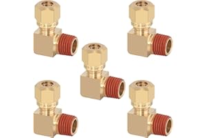 HASAOMOI 5PCS D.O.T Compression Fittings Brass 90 Degree Union Elbow Joint DOT Approved 1/4" Tube OD x 1/4" NPT Thread Air Brake Line Adapter Air Suspension Kit for Car Truck Trailers
