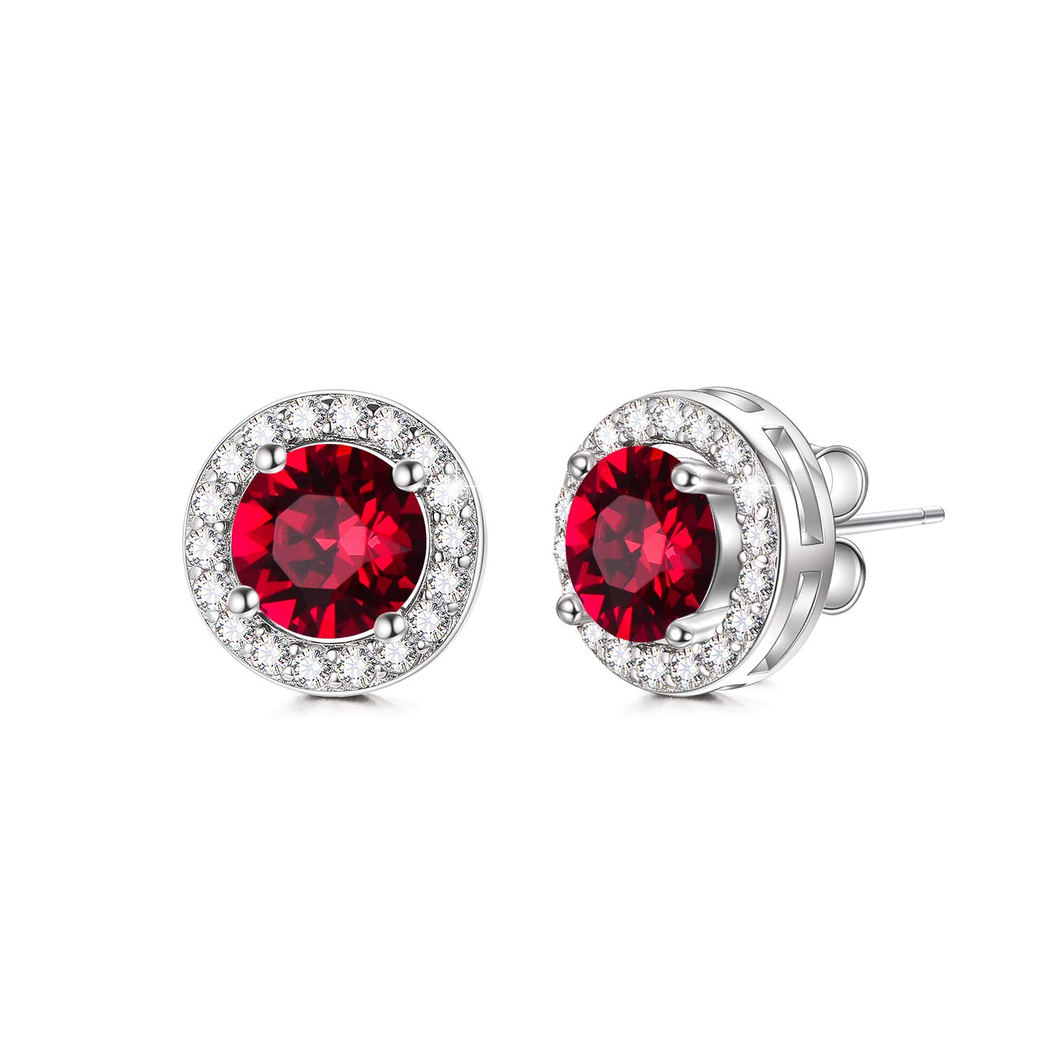 Hypoallergenic Sterling Silver Simulated Diamond Stud Earrings with Birthstone Crystals,10 mm Cubic Zirconia Birthstone Stud Earrings for Women Girls (01/07-January/July-Red)