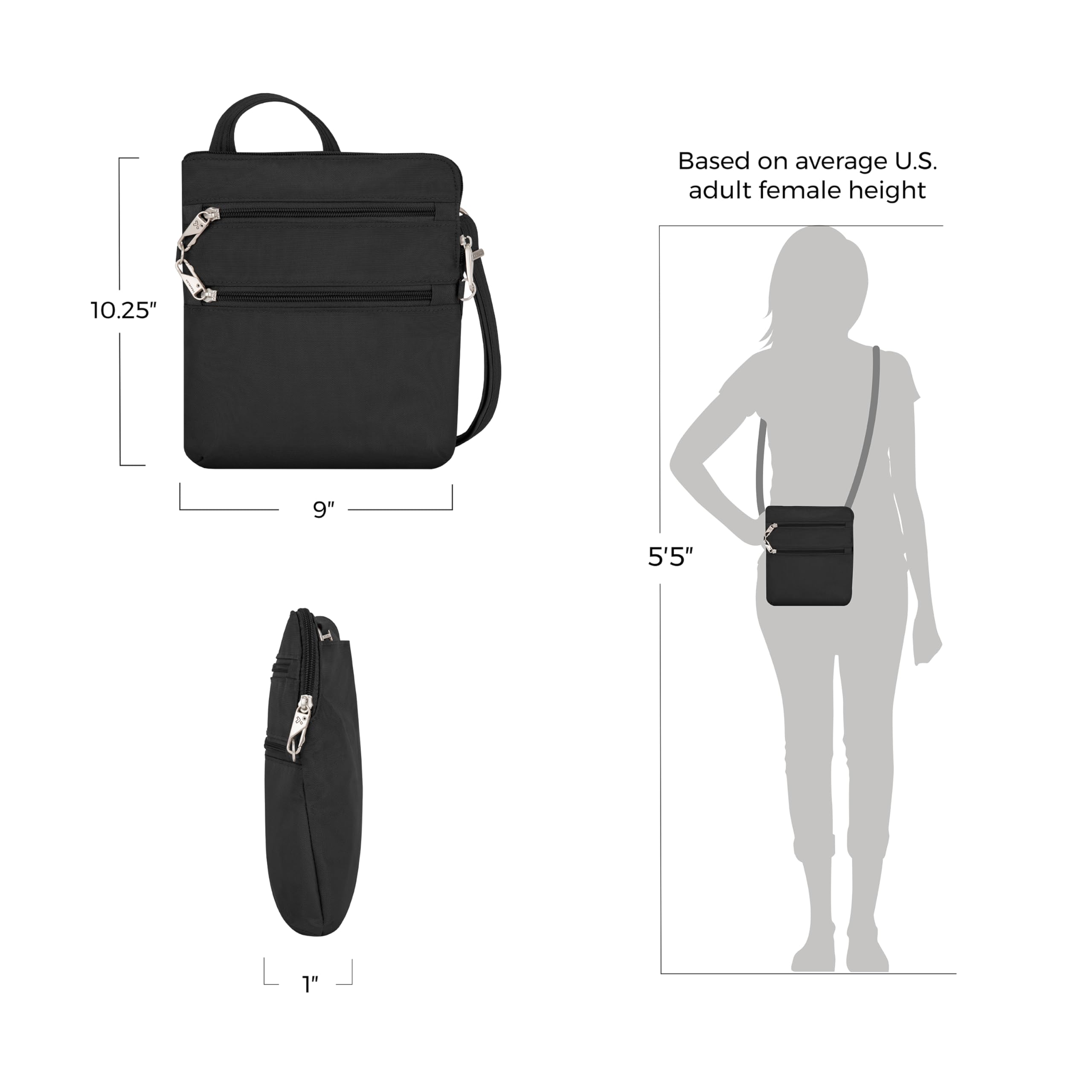 Travelon Anti-theft Classic Slim Double Zip Crossbody