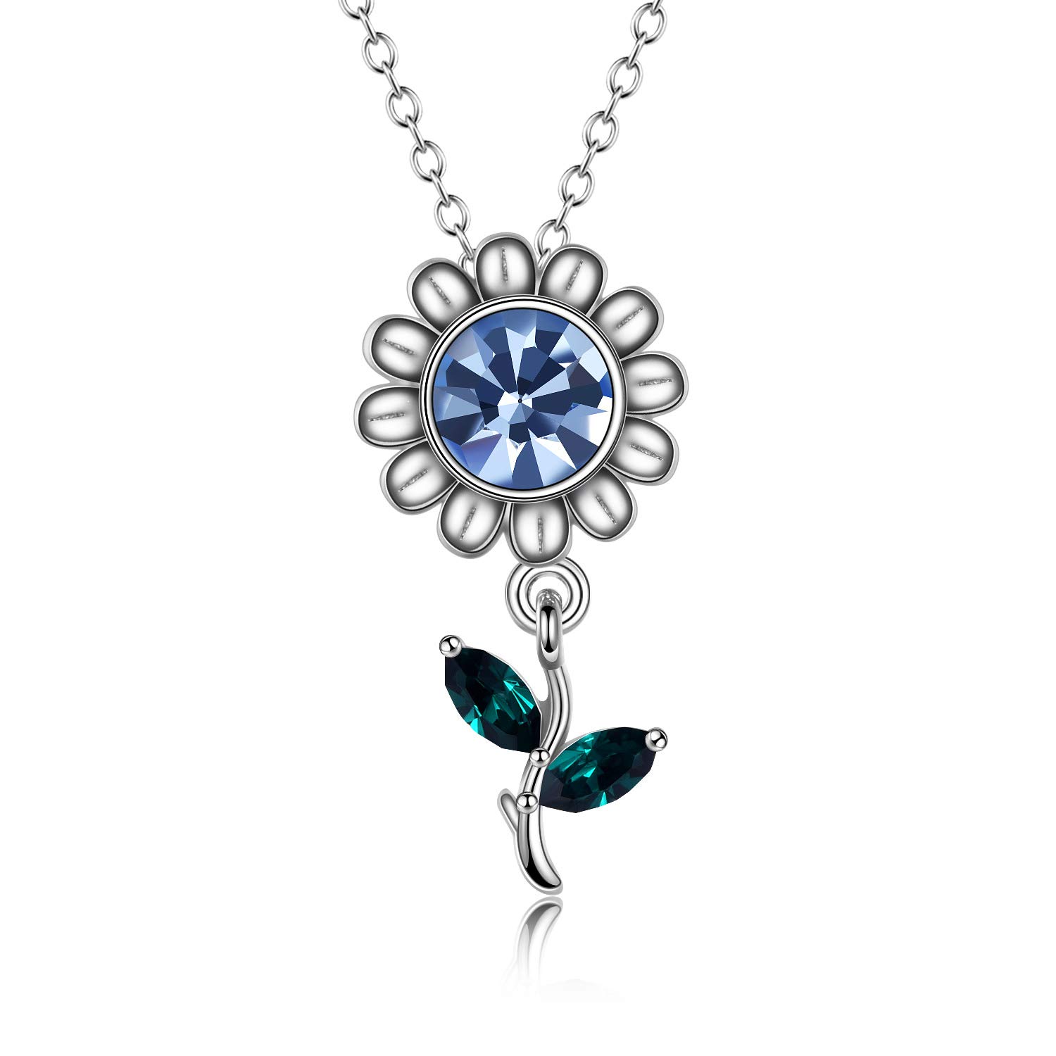 AOBOCO Sunflower Necklace for Women Sterling Silver Sunflower Jewellery with Crystal Gift for Women Girl Valentine's Day
