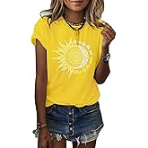MaQiYa Womens Graphic Tees Summer Vintage Short Sleeve Cotton Moon and Sun Printed T Shirts Tops