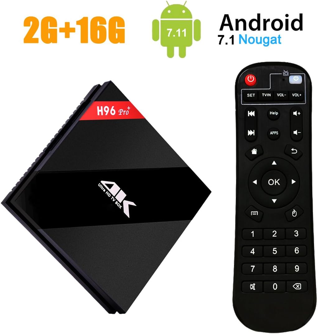 H96 Pro Plus 4K Ultra HD TV Box Android 7.1 2GB RAM 16G ROM Octa-core Amlogic 64 Bits CPU,Support Dual Band 2.4GHz/5GHz WiFi 1000M LAN Bluetooth 4.1 and Remote Control