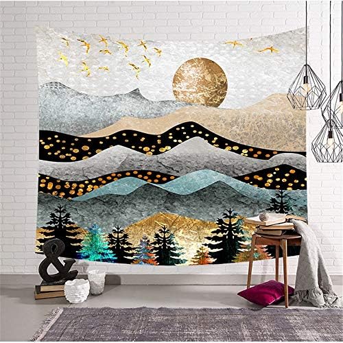 OTIAN Tapestry Blue Wall Hanging Mandala Tapestry Traveling Camping Sunrise Mountain Range Oil Painting Pattern Boho Tapestry Yoga Pad Sleeping Tapestry 95X73CM