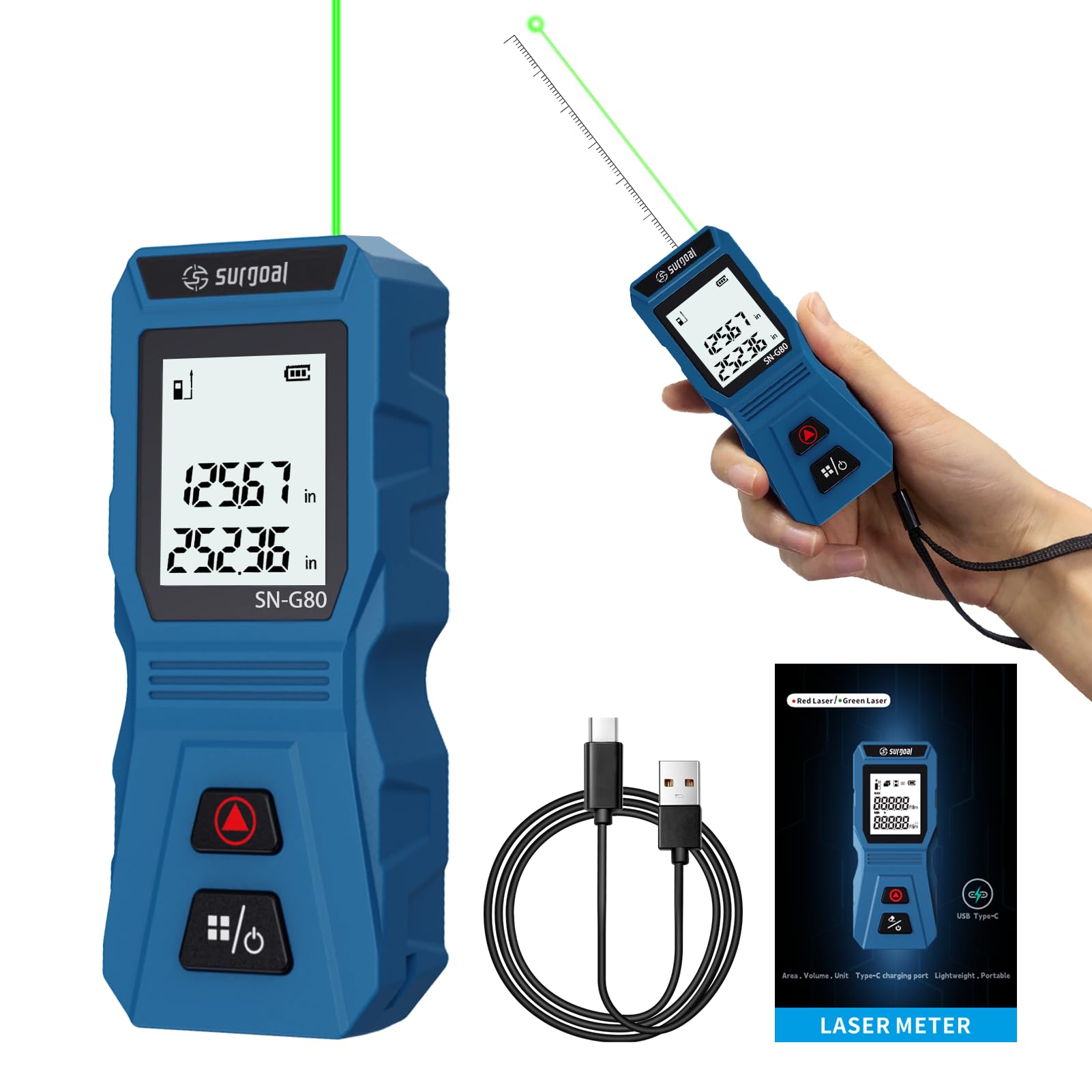 Mini Green Laser Distance Meter 262Ft – Rechargeable Digital Measuring ...