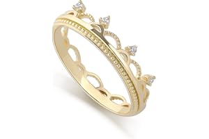Crown Tiara Ring for Women Sterling Silver Diamond Cute Ring Dainty Minimalist Stacking Gold Ring Handmade Jewelry (Gold, 6.5