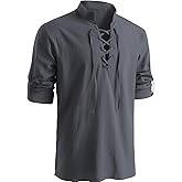 Medieval Retro Pirate Shirts For Men Renaissance Long Sleeve Shirts Viking Style Halloween Costume