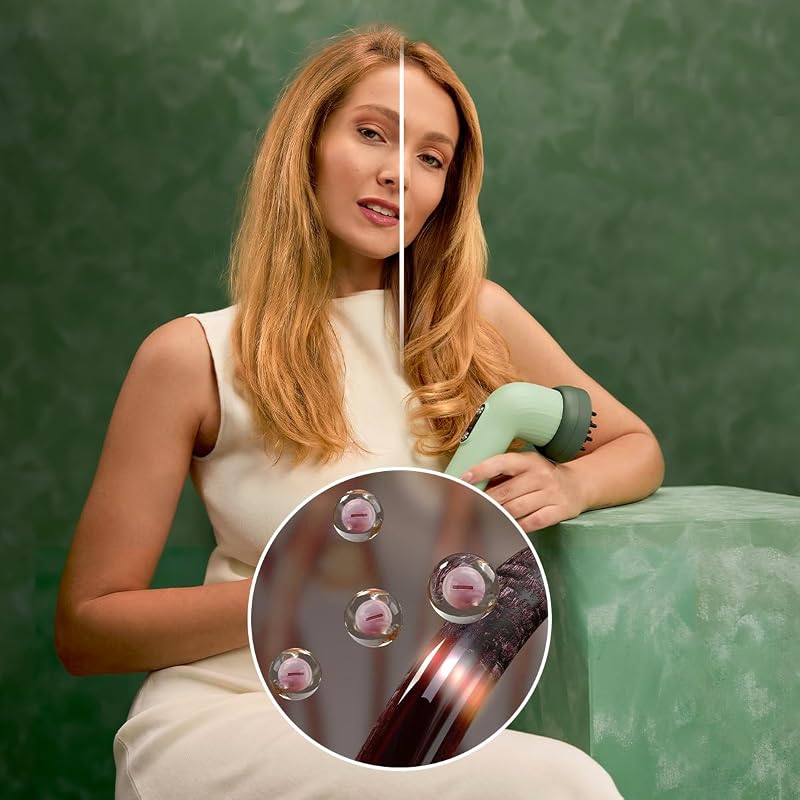 Asciugacapelli Compatto IoniCare Dry&Keratin Olive. 1200W, 107000RPM, Motore Brushless, Funzione Ionica, Testa con Tecnologia NutriSerum e Denti Duri, Testa Concentratore, Verde
