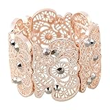D EXCEED Womens Bohemian Lace Bracelet Vintage Filigree Cuff Bangle Bracelet Wide Stretch Rhinestone Bracelets for Ladies Rose Gold