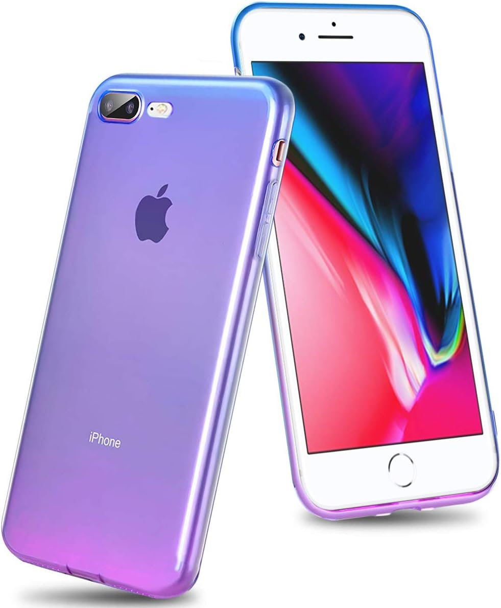 Airror Phone Case Compatible with iPhone 8 Plus/iPhone 7 Plus, Clear Multi-Color Gradients Slim Case, Impact Resistant Protective Soft TPU Cover [ Support Wireless Charging ] - Blue & Purple 1193