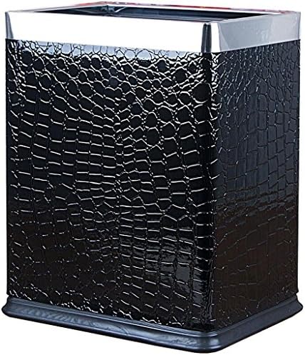 Wddwarmhome Black Leather Pattern Stainless Steel Trash Can Living Room Hotel Room Metal Rectangle No Cover Trash Can Double Bin Trash Can (23 * 16.5 * 27.5 Cm) 10L Waste Bins
