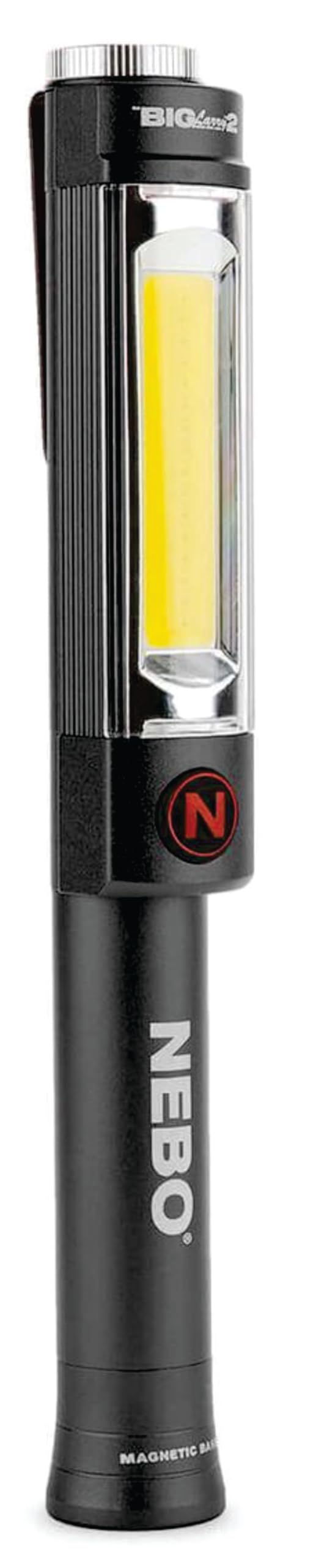 NEBO Big Larry 2 - 500 Lumen Torch with COB Work Light - Pocket Clip Magnetic Base for Hands-Free Lighting - Portable COB LED Dimmable Flashlight - Hazard Light-Red (Steel Grey)