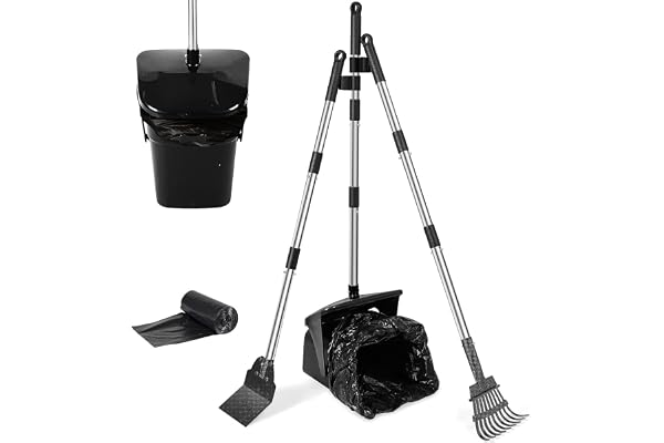 Poop Scooper Swivel Bin, Rake & Shovel for Medium and Large Dogs, Heavy Duty Pooper Scooper with 20 Waste Bags, Portable Poop