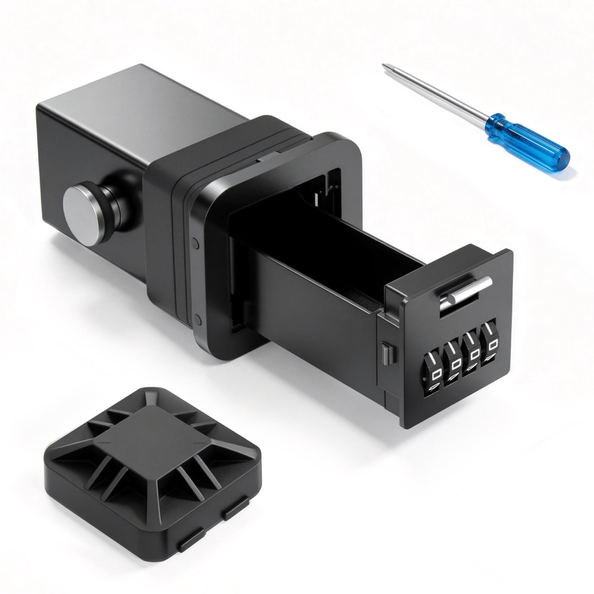 Photo 1 of Hitch Receiver Safe Key Lock Box for 2-Inch Trailer Hitches - Heavy-Duty Metal Hidden Storage Vault with 4-Digit Combination & Weather Cover - Secure Car Fob Storage for Surfing, Camping & Trucks