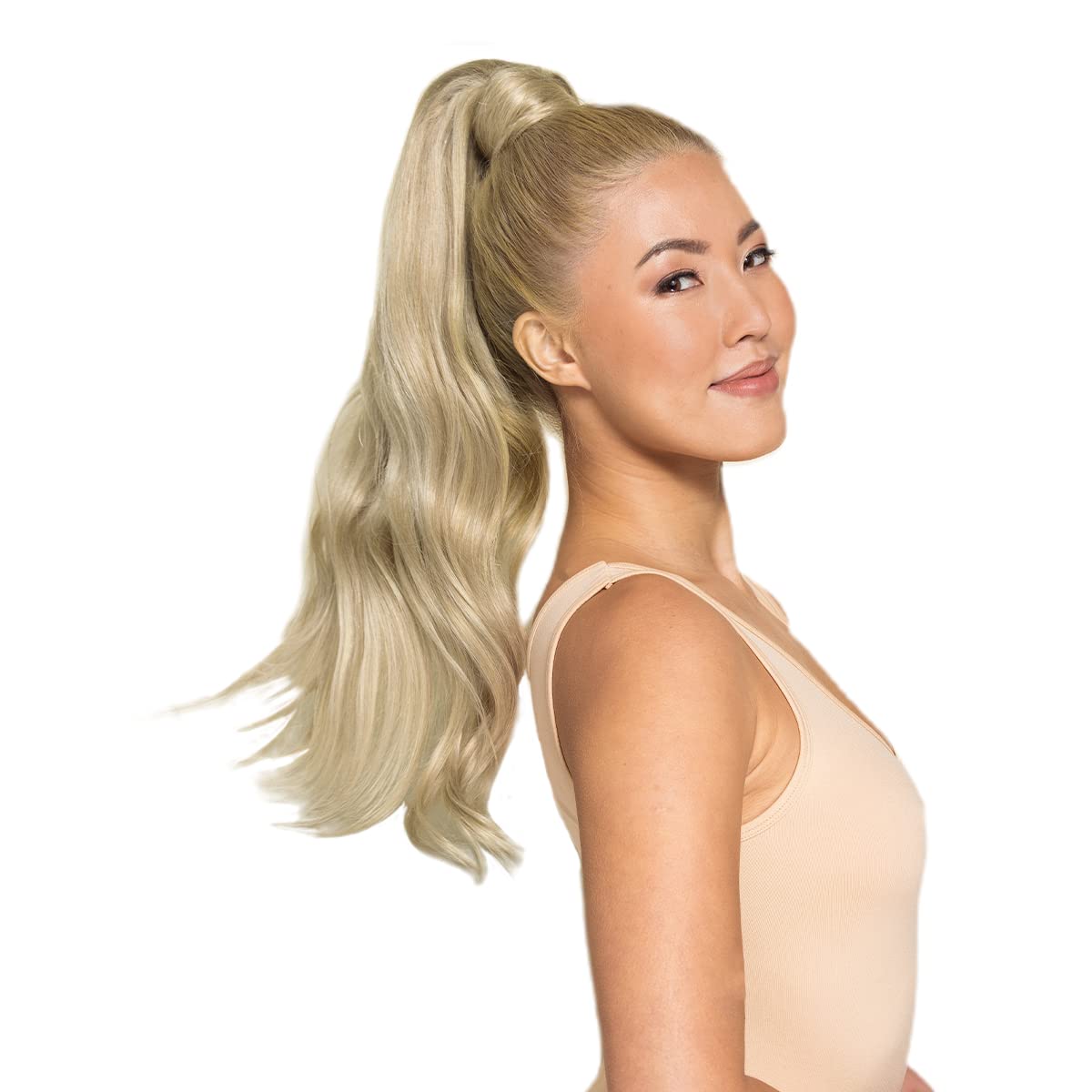WENNALIFE Ponytail Extension Human Hair, 18 Inch 80g Light Blonde Highlighted Golden Blonde Clip In Ponytail Hair Extensions Wrap Around Real Hair Ponytail Extension Pony Tails Extensions Hairpieces — image 1