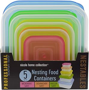 Nicole Home Collection Square Nestable Food Containers with Lids | Pack of 5, Multi Square