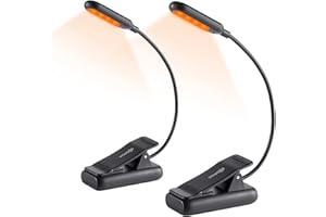 VAVOFO Amber Rechargeable Book Lights, Blue Light Blocking Reading Lights, 7 LEDs Eye Care 9 Colors 9 Brightness Clip On for Bookworms with Power Indicator Lasting 70h (2-Pack, Black)