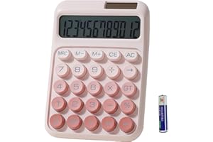 NUOSWEK Desk Calculator, Cute 12 Digits Large LCD Display Merchanical Calculator Big Buttons for School,Office,Home,Business, Solar and Battery Dual Power, Battery Include (Pink)