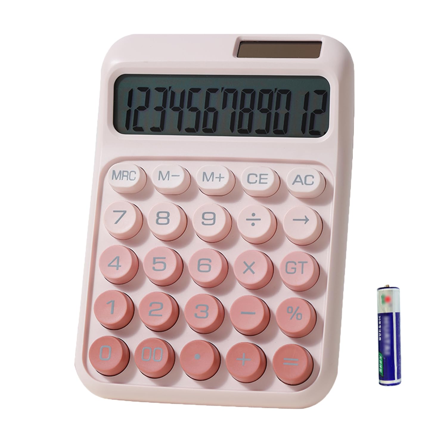 Photo 1 of Desk Calculator, Cute 12 Digits Large LCD Display Merchanical Calculator Big Buttons for School,Office,Home,Business, Solar and Battery Dual Power, Battery Include (Pink)