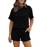 Ulovmi Women 2 Piece Outfits Summer Sets Lounge Sweatsuits with Short Sleeve