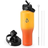 RAYMYLO 40 oz Insulated Water Bottle with Straw fit in Car Cup Holder, Triple Wall Vacuum Stainless Steel(Cold 48 hrs, Hot 24 hrs), Leakproof & Non-BPA, Hydro Travel Flask with Straw and Spout Lid