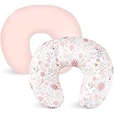 Nursing Pillow Cover 2 Pack, Breastfeeding Pillow Cover for Baby Girls Boys, Soft Stretchy Nursing Pillowcase for Infant Newborn, Removable Slipcover for Nursing Pillows, Pink Floral (Only Cover)