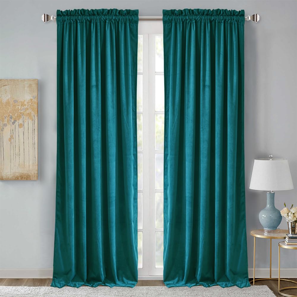 StangH Velvet Blackout Curtains Teal - Extra Long Luxury Velvet Curtains Thermal Insulated Patio Door Panels for Dining Room, Teal, W52 x L108 inches, 2 Panels Image