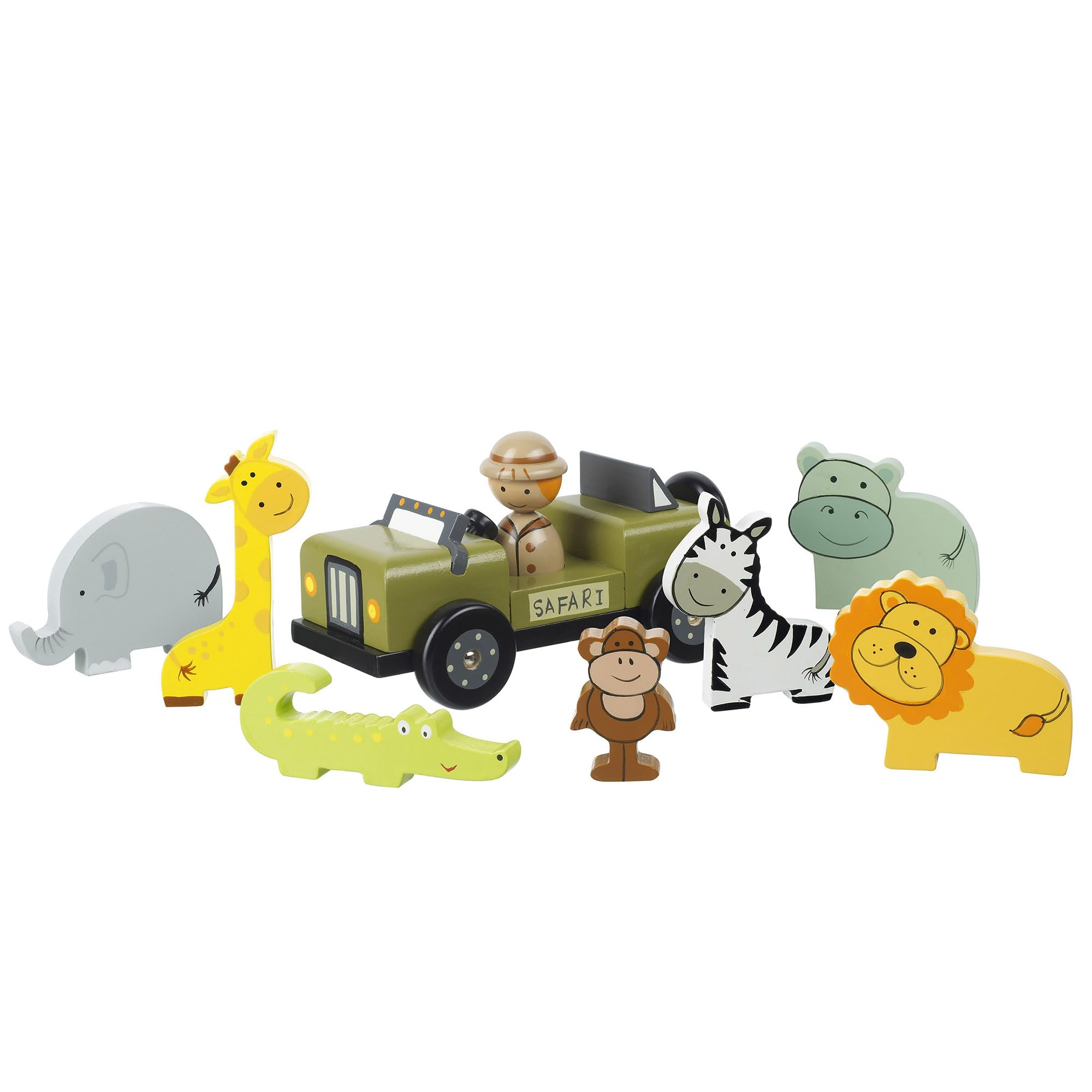 Safari Wooden Play Set - Animal Figures, Small World Pretend Play - Play Figure Playsets for 1 2 3 Year Old Boys, Girls, Toddlers - Montessori Early Development & Activity Toys by Orange Tree Toys