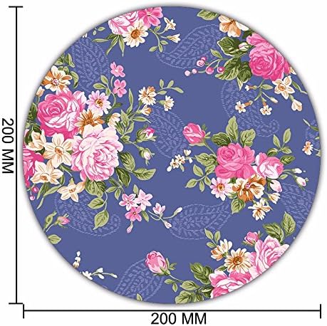 Non-Skid Rubber Pad Personalized Round Desktop Mousepad, Retro Flower Blue design