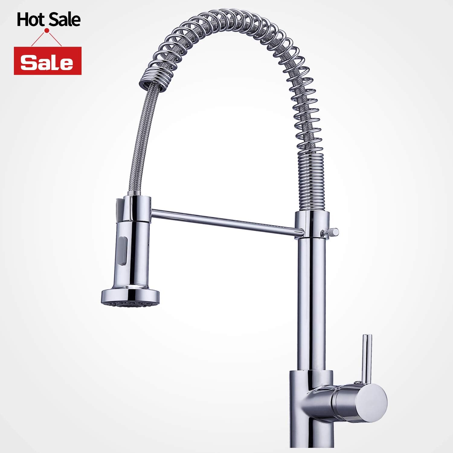 Sncfoo Modern Commercial Spring Pull Down Sprayer Single Handle Kitchen Faucet, Single Lever Pull Out Kitchen Sink Faucets Size: 20x10x7In