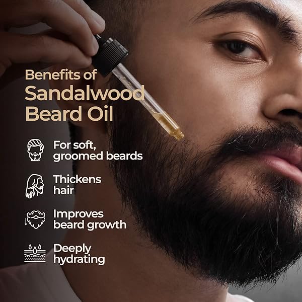 GYA LABS SANDALWOOD BEARD OIL FOR MEN GROWTH – 100% PURE NATURAL BEARD GROWTH OIL FOR MEN WITH ORGANIC ARGAN & JOJOBA – MOISTURIZES, SOFTENS & STRENGTHENS (1 FL OZ)