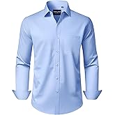 Alimens & Gentle Men's Dress Shirts Long Sleeve Wrinkle-Free Stretch Shirts Solid Formal Button Down Shirt with Pocket