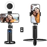 Auto Face Tracking Tripod 360 Rotation iPhone Desk Stand. Cell Phone Photo Vlogging Kit with Remote & Gesture Control. Rechargeable Smart Shooting Selfie Fill Light Stand for Live Record Tiktok No App