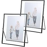zisiueel 2 Pack 8x10 Floating Frame, Black Picture Frame Hold 8x10in 6x8in 5x7in Photo for Tabletop, Glass Finish,Vertical Metal Stand Decor