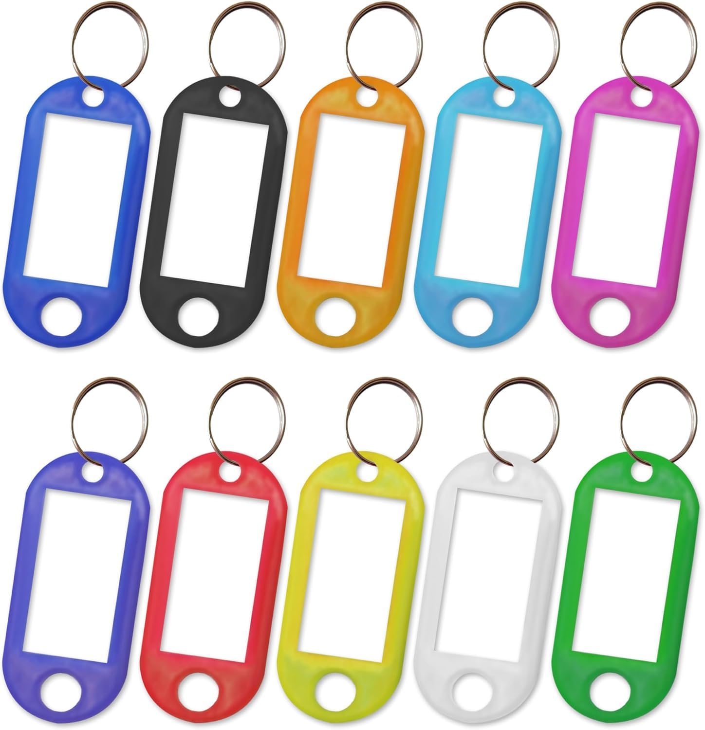 TELITE 100 Writable Key Tags with Labels, 10 Colors Key Fobs with Split Rings for Luggage, Pet Name and Office Labels