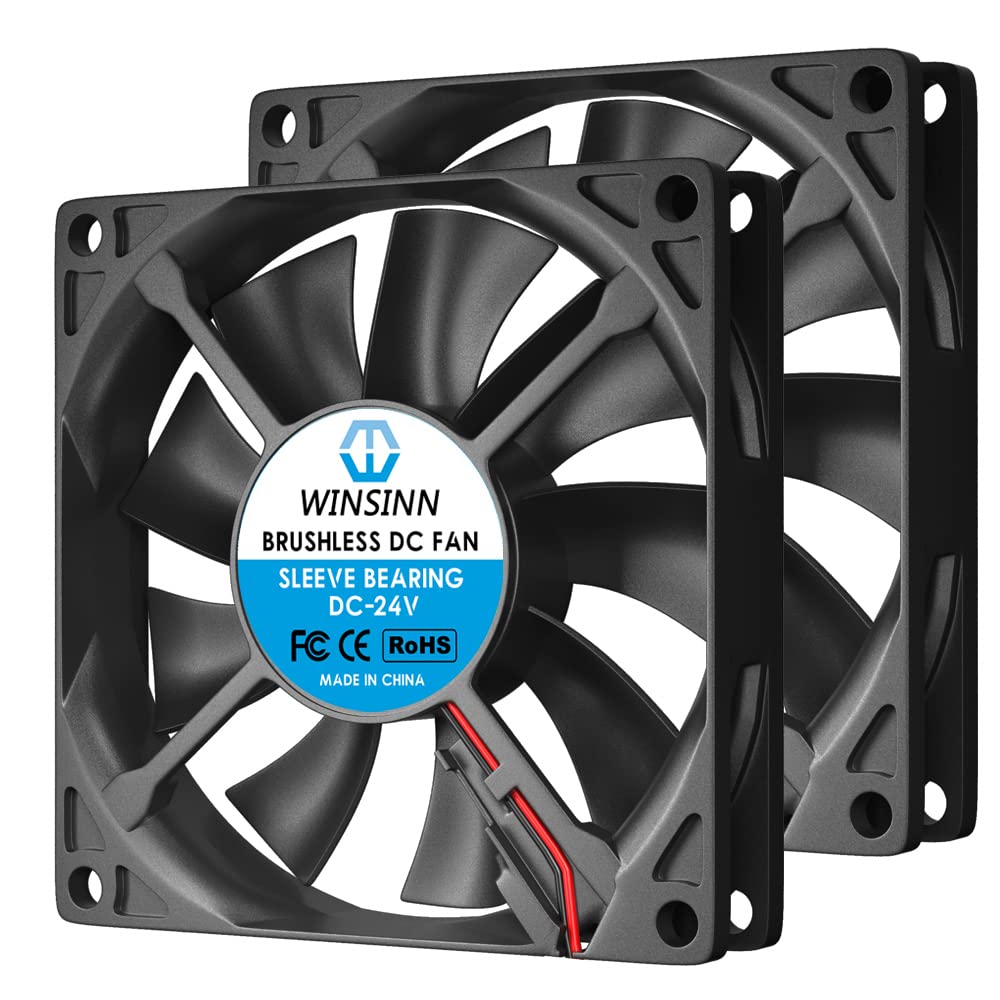 WINSINN 80mm Fan 24V Brushless 8015 80x15mm for Cooling PC Computer Case CPU Set-top Box Router Receiver DVR Playstation Xbox - 2Pin - High Speed (Pack of 2Pcs) — image 1