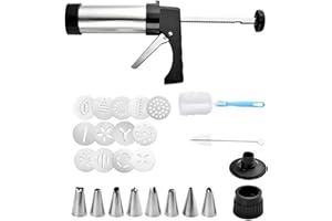 Churro Maker Kit, Stainless Steel Hollow Churro Machine,Churros Maker with 13 Cookies Discs+6 Piping Nozzles+2 Brushes