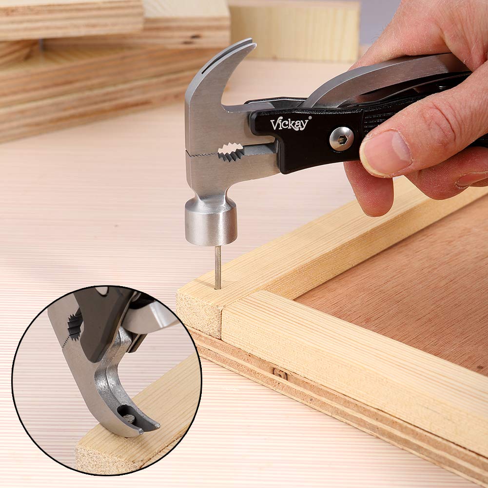 Multitool Hammer, 12 in 1 Multi tool Stainless Steel Emergency Car Survival Kit Outdoor- Camping Tool With Hammer, Saw,Knife, Screwdriver, Bottle Opener -Best Father’s Day Gift(Black)