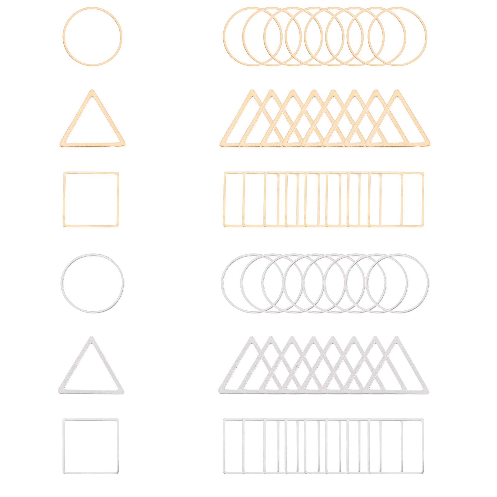 UNICRAFTALE 36pcs 3 Styles 304 Stainless Steel Linking Rings Triangle & Square & Ring Frames Connectors Golden & Stainless Steel Color Jewelry Links for Women Jewelry Making