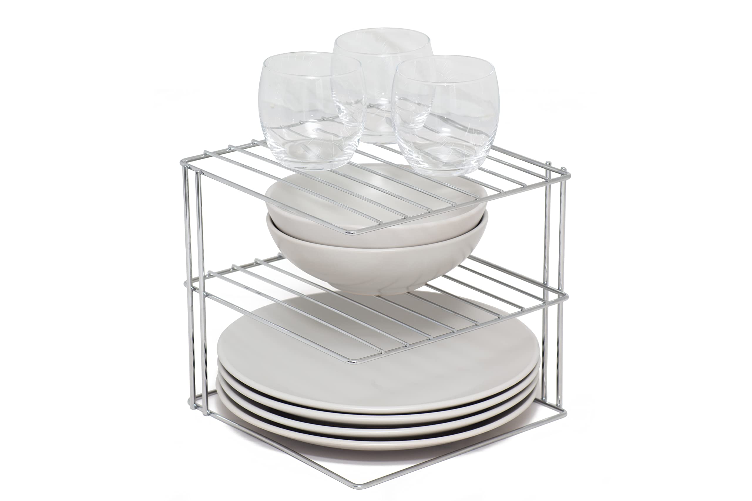 simplywire – 3 Tier Plate Rack - Kitchen Cupboard Organiser – Chrome - Square