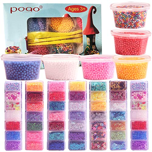 Slime Supplies Kit, 58 Pack Slime Beads Include Foam Balls, Fishbowl Beads, Glitter, Fruit Slices, Rainbow Pearls, Sugar Paper, Slime Tools for Making Art DIY Craft - Make Your Party Decoration (58)