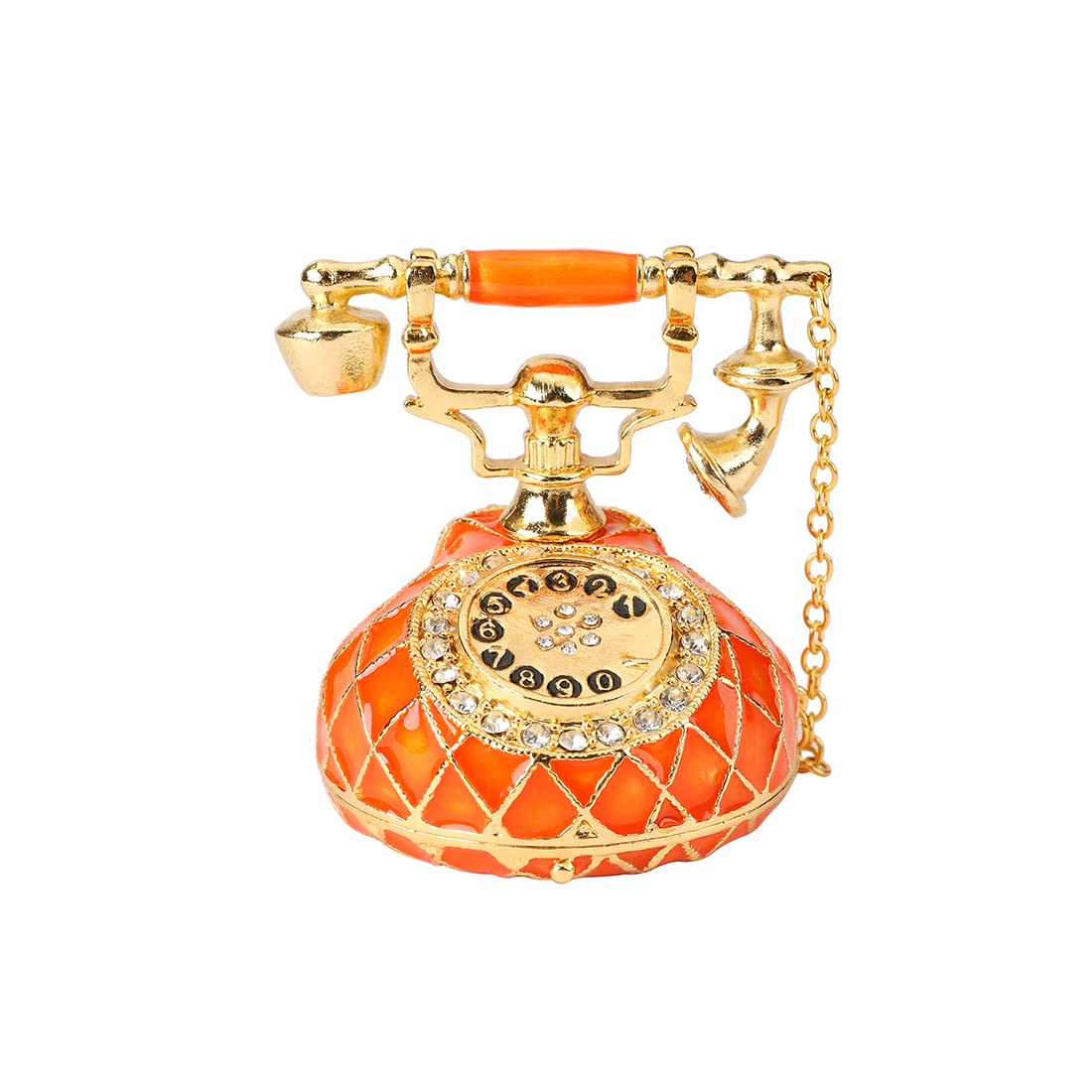 QIFU Hand Painted Orange Telephone Figurine Trinket Box Hinged, Unique Gift for Family(QF775)