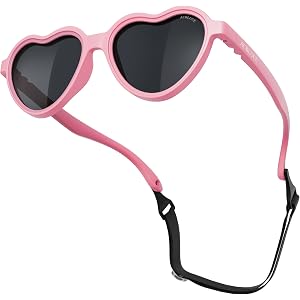 ACBLUCE Toddler Heart Sunglasses for Little Kids Girls Boys Age 2-5 | with Strap, TPEE Flexible Frame, UV Protection, Lightwe